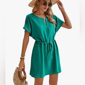 NWT - BLUETIME - Teal Green Short Sleeve Dress with Drawstring Waist